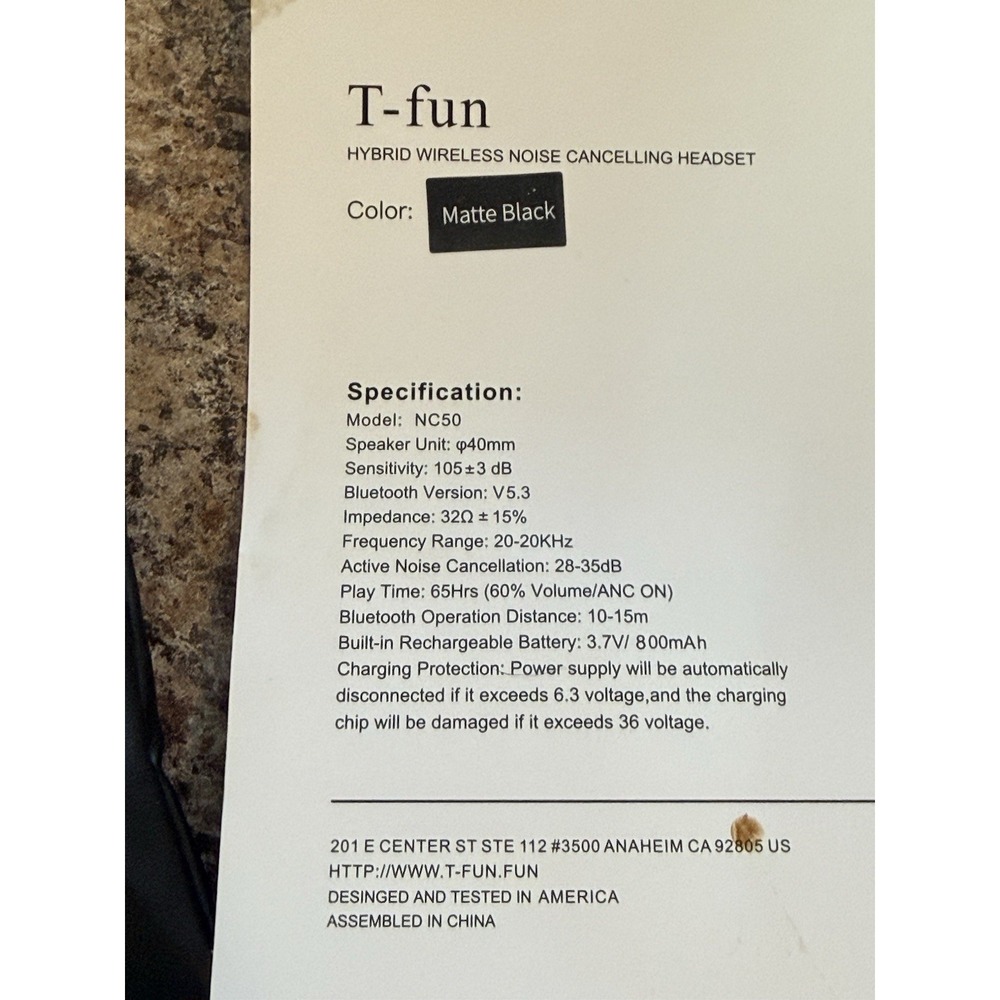 T-Fun NC50, Wireless Earphones -NEW/opened Box- Black - Picture 8 of 10